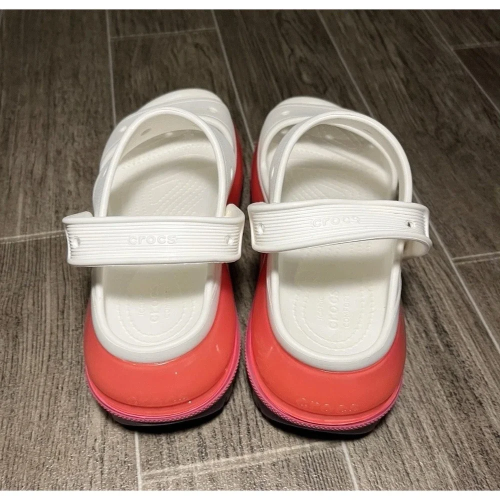 Crocs Crush Sandal Womens 9 White Pink Purple Excellent Platform Two Strap